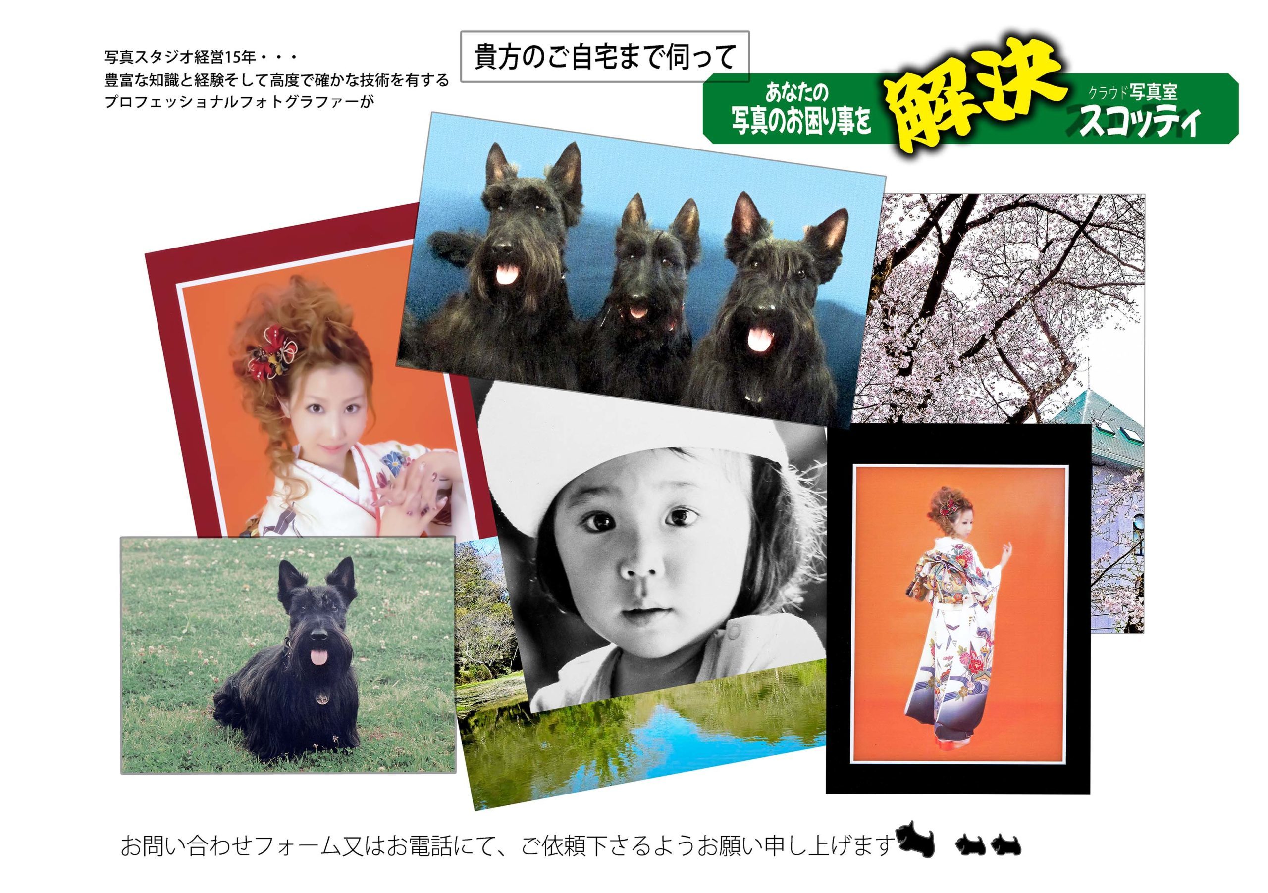 写真スタジオ経営15年・・・豊富な知識と経験そして高度で確かな技術を有するプロフェッショナルフォトグラファーが貴方のご自宅まで伺ってあなたの写真のお困り事を　クラウド写真室 スコッティ お問い合わせフォーム又はお電話にて、ご依頼下さるようお願い申し上げます